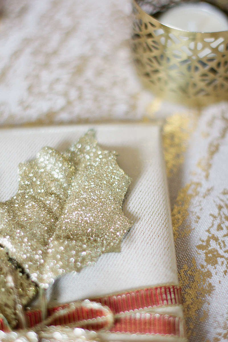 glittered holly leaves gift wrap // ANASTASIA MARIE
